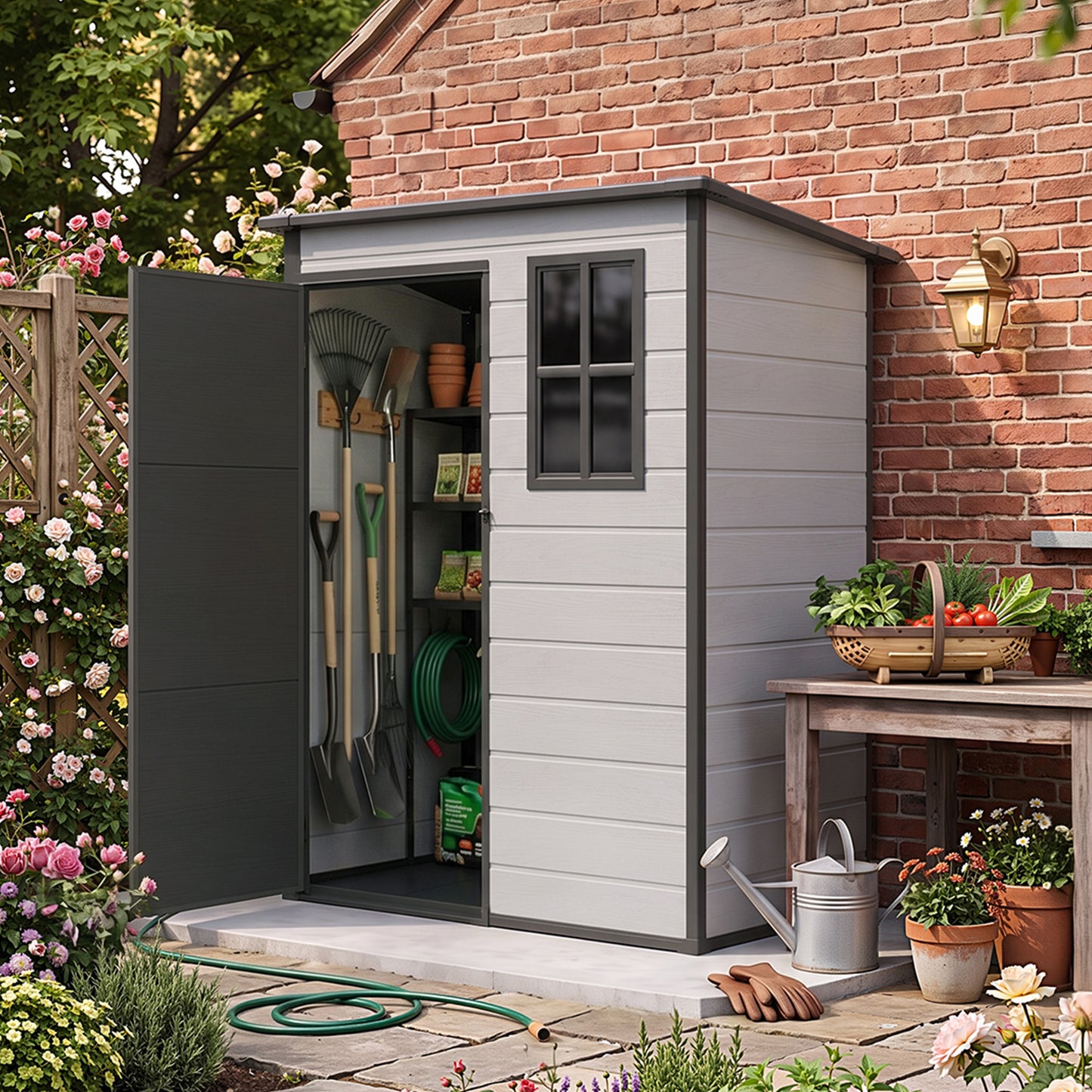 5x3FT Plastic Garden Storage Shed with Lockable Door