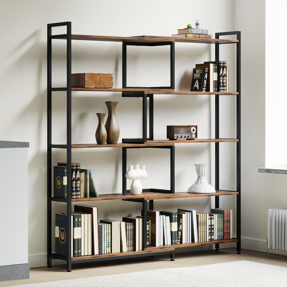 Industrial Open Bookshelf Display Rack for Living Room