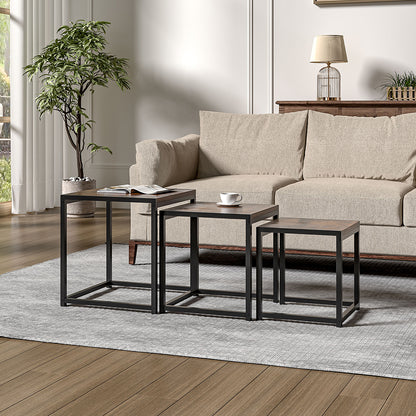 Set of 3 Industrial Square Nesting Side & Coffee Tables
