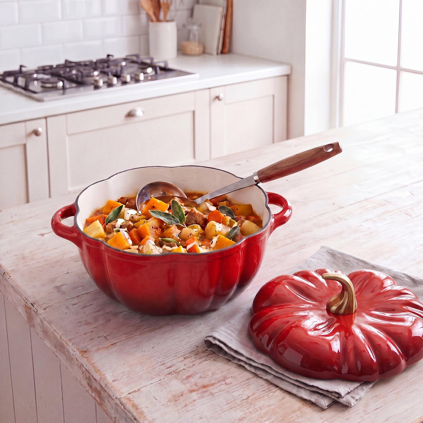 Enamelled Cast Iron Pumpkin Dutch Oven with Lid and Handles