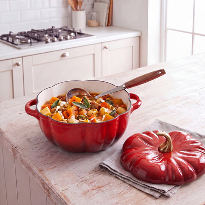 Enamelled Cast Iron Pumpkin Dutch Oven with Lid and Handles