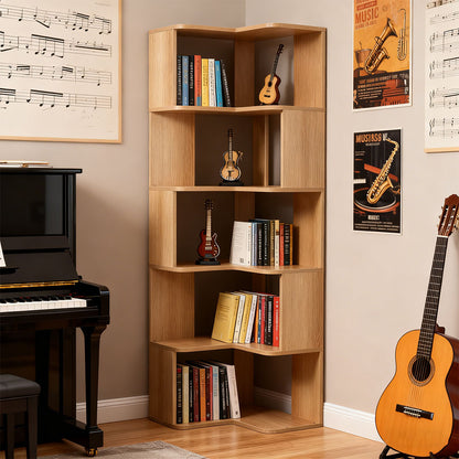 5-Tier Wooden L-shaped Corner Storage Shelf