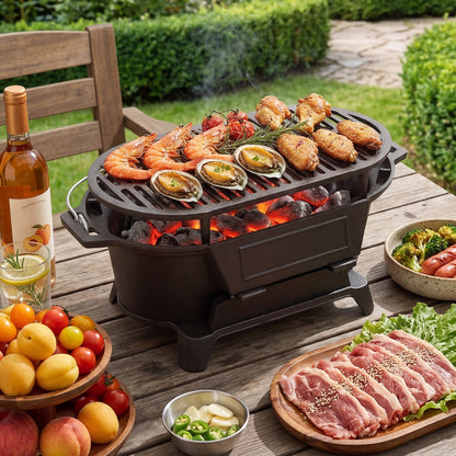 Cast Iron Charcoal Grill with Handle