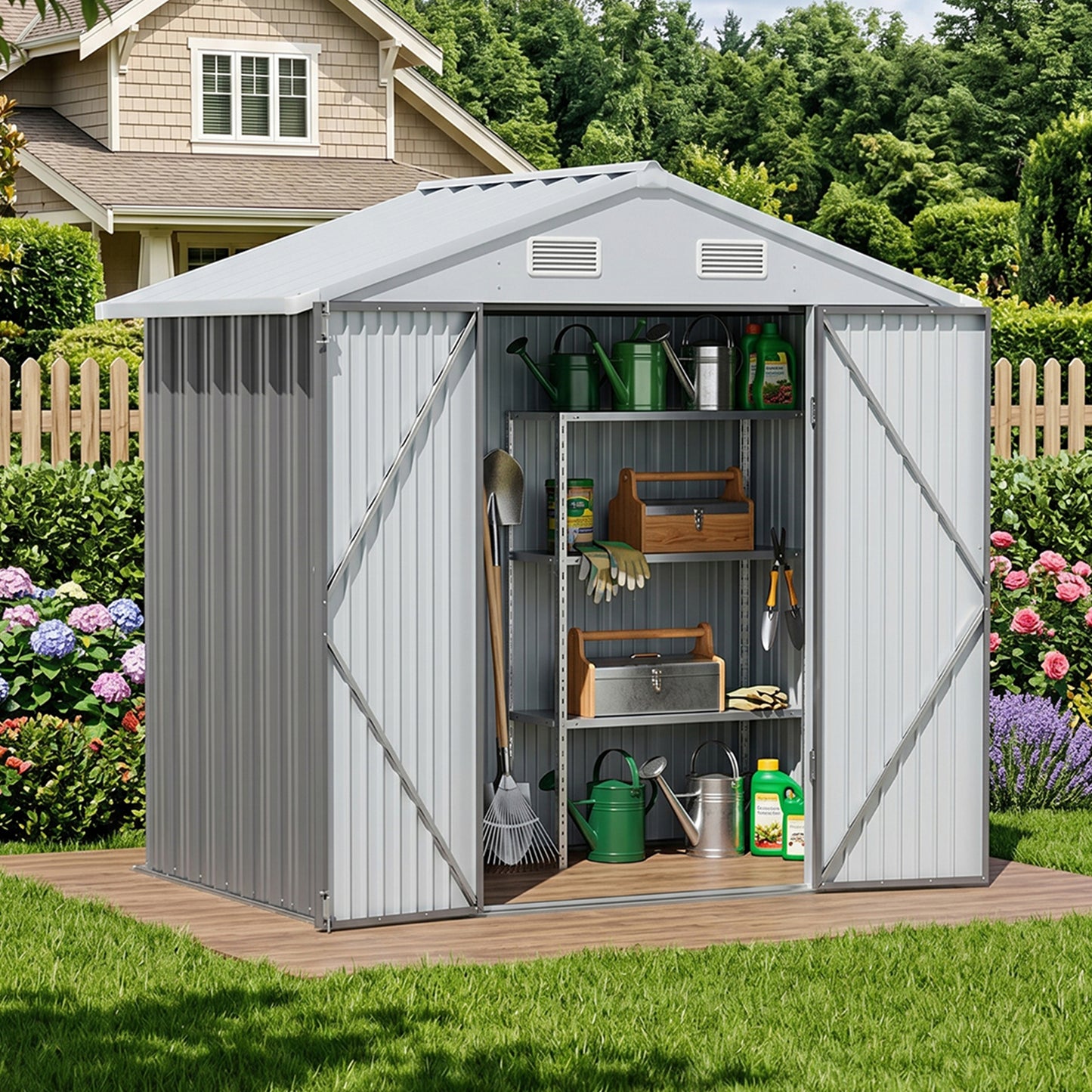 6x8FT Metal Garden Storage Shed with Lockable Door
