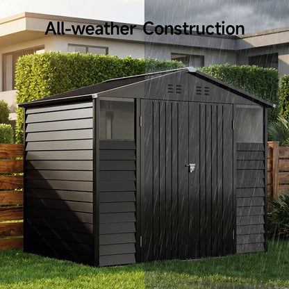 8 x 6 ft Metal Garden Storage Shed with Apex Roof & Double Doors