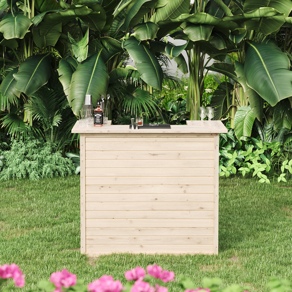 125cm Rustic Wooden Home Bar with Pine Countertop