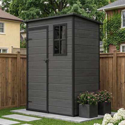 5 x 3 ft Plastic Garden Storage Shed with Pent Roof & Lockable Door