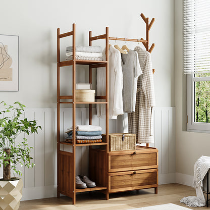 Multi-functional Wooden Coat Rack with Storage Cabinets