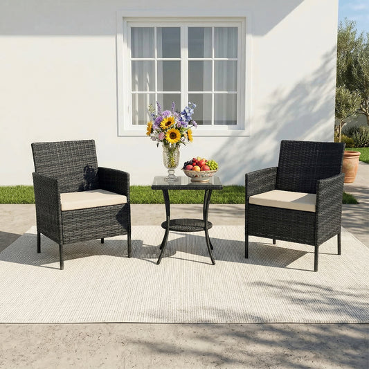 3-Piece PE Rattan Wicker Garden Furniture Bistro Set