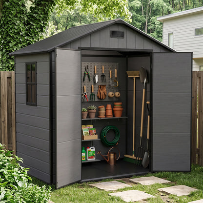 8 x 4 ft Plastic Garden Storage Shed with Apex Roof & Double Doors