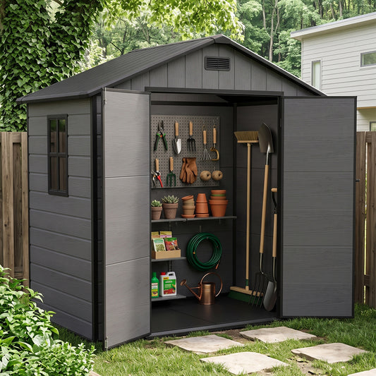 8 x 4 ft Plastic Garden Storage Shed with Apex Roof & Double Doors