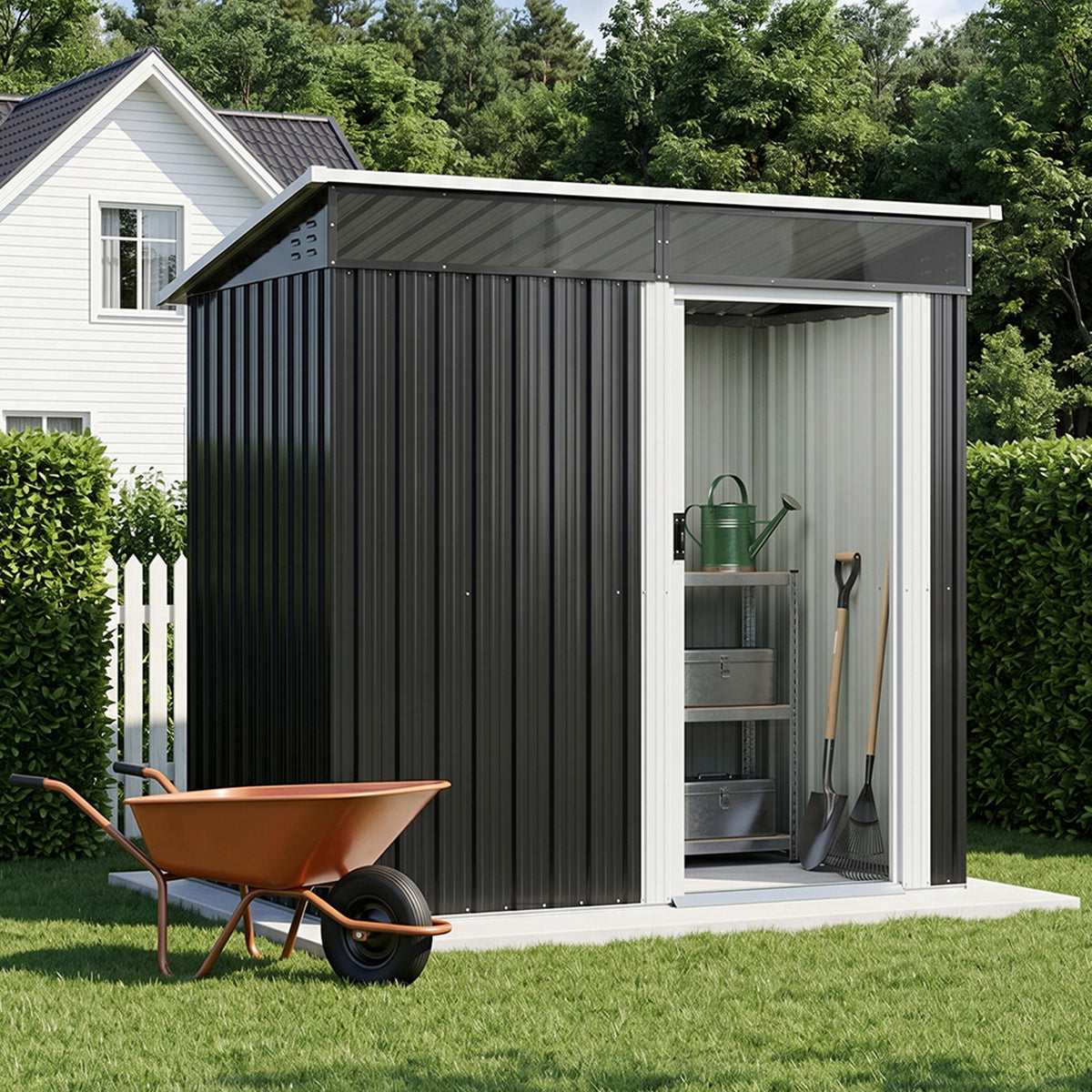 6 x 4 ft Metal Garden Storage Shed with Pent Roof & Single Door
