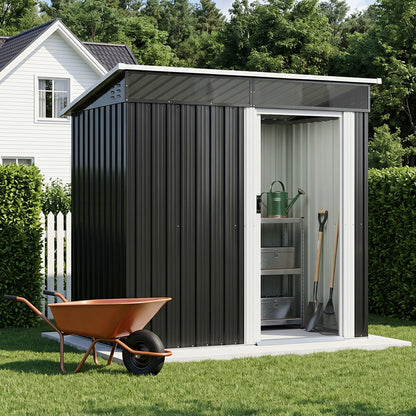 6 x 4 ft Metal Garden Storage Shed with Pent Roof & Single Door
