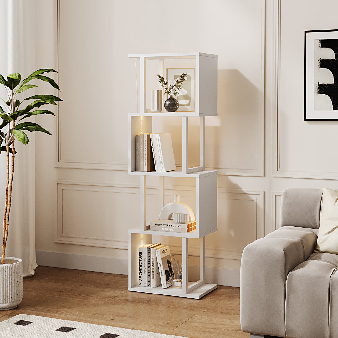 S-shaped Geometric Storage Rack with LED Lights