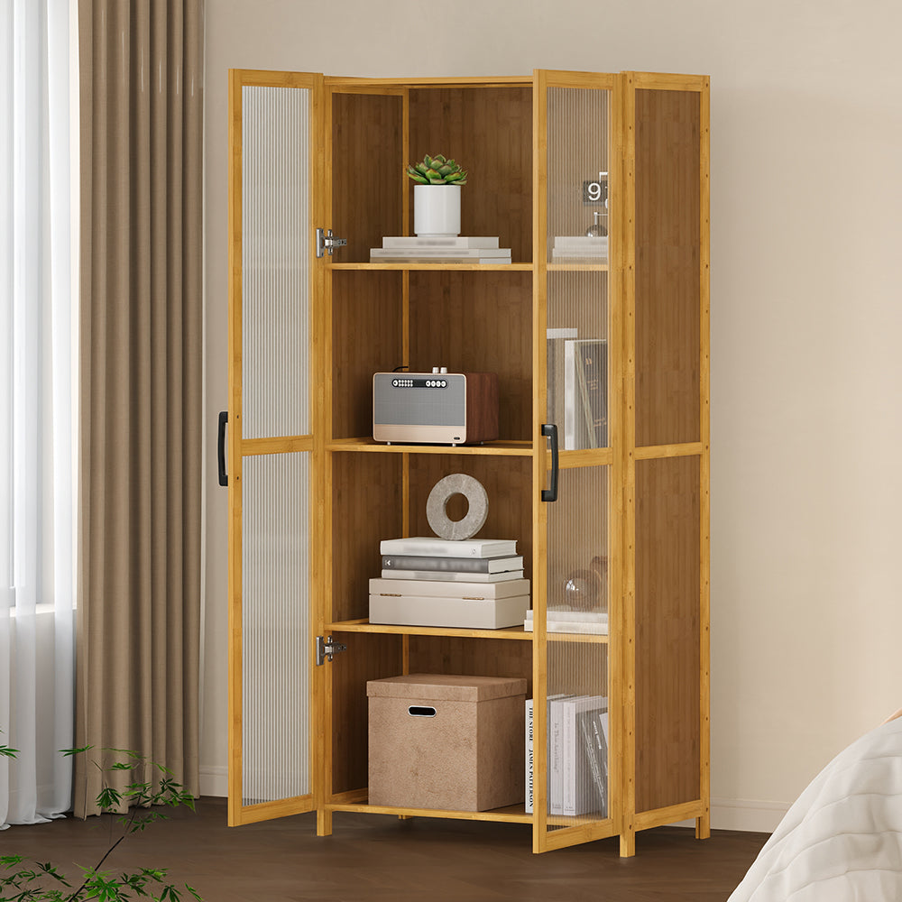 4-Tier Narrow Bookcase Storage Cabinet with Acrylic Door
