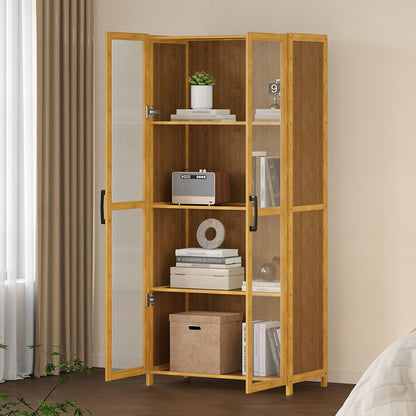 4-Tier Narrow Bookcase Storage Cabinet with Acrylic Door
