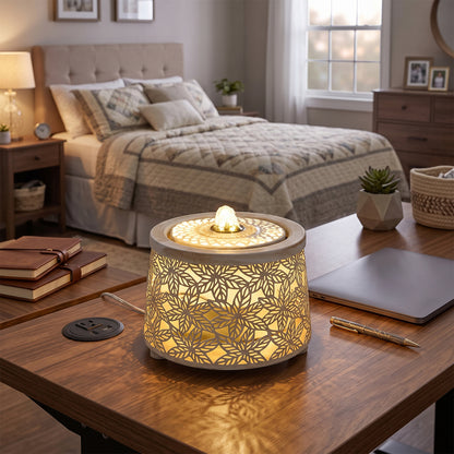 Creative Metal Tabletop Fountain with Warm Light & Leaf Design
