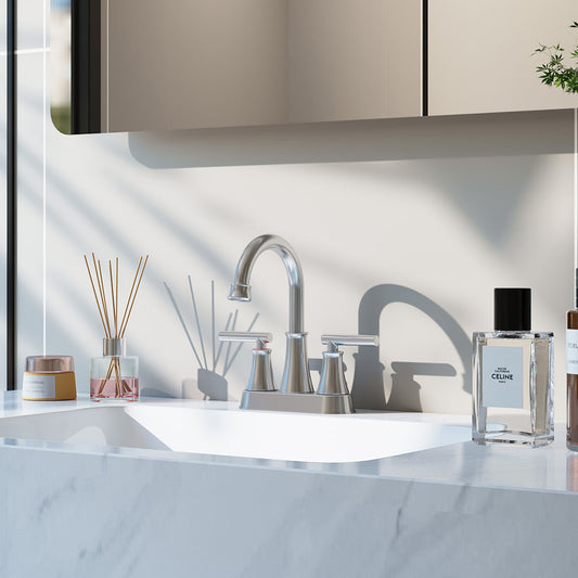 Double Handle Bathroom Sink Faucet with Drainer