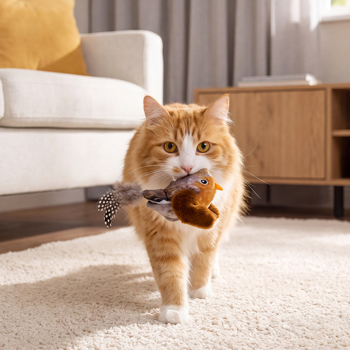 Interactive Chirping & Flapping Bird Cat Toy with Catnip