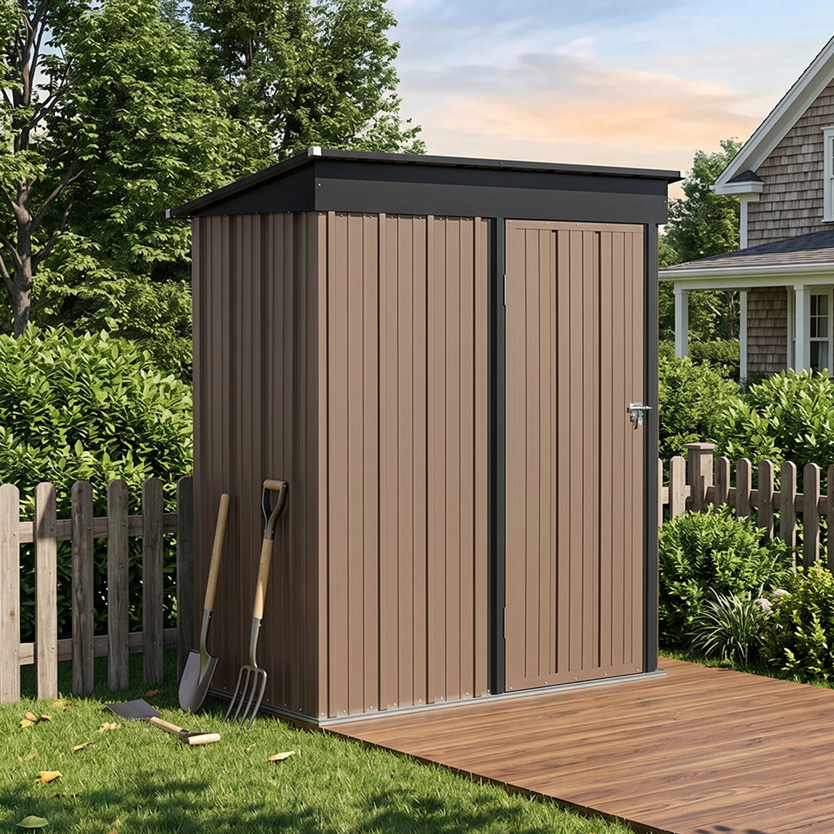 5 x 3 ft Metal Garden Storage Shed with Pent Roof & Lockable Door