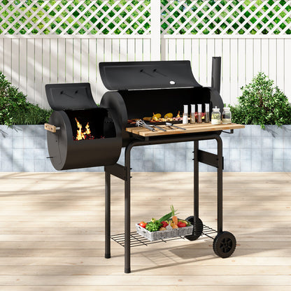 Portable Outdoor Charcoal BBQ Grill with Offset Smoker