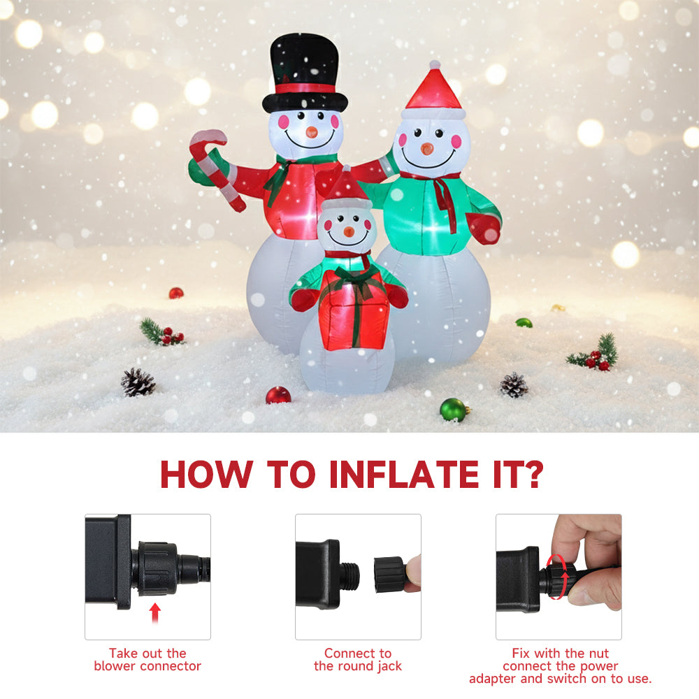 6ft Christmas Inflatable Snowman Family Decorations with LED Lights