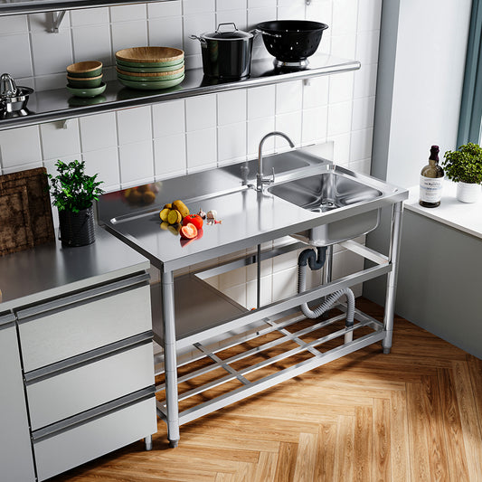 Stainless Steel One Compartment Sink with Shelves
