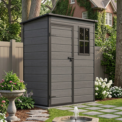 5 x 3 ft Plastic Garden Storage Shed with Pent Roof & Lockable Door