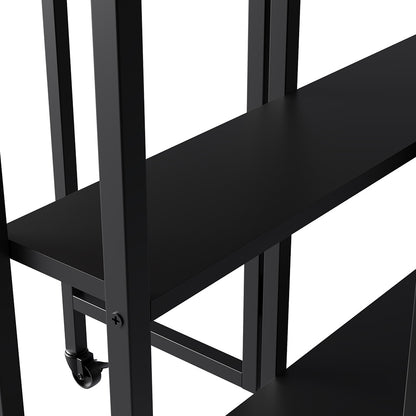 Folding Dining Table with Wheels and Storage Shelves