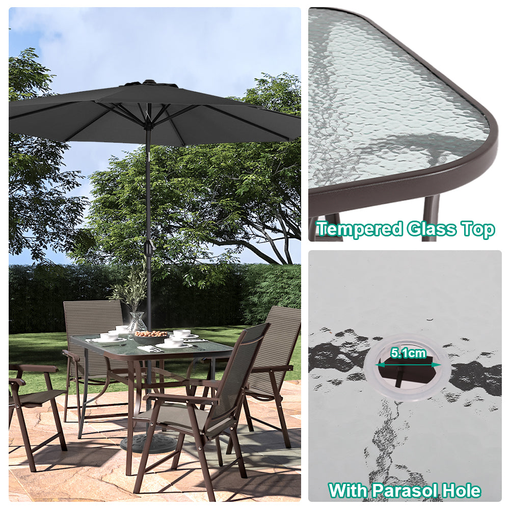 glass top patio table with umbrella hole 105CM Wide Square Glass-Top Outdoor Dining Parasol – Garden Sanctuary Make the perfect pairing Color:BLACK WAVEROCK macro:bags Jonathan Y Spencer 9'