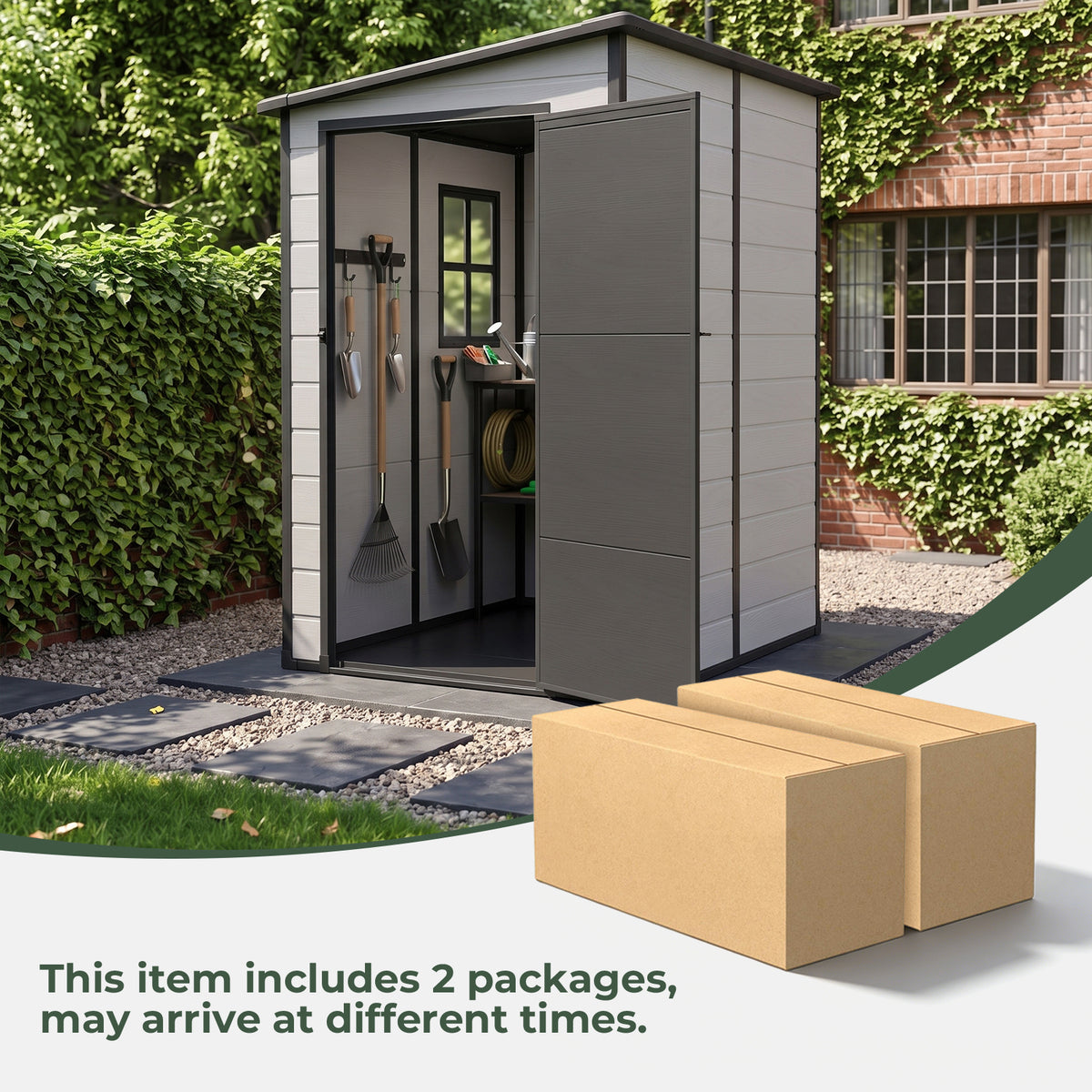 4 x 5 ft Plastic Garden Storage Shed with Pent Roof & Lockable Door