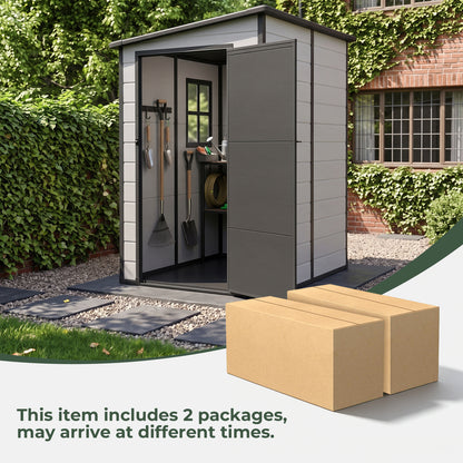 4 x 5 ft Plastic Garden Storage Shed with Pent Roof & Lockable Door