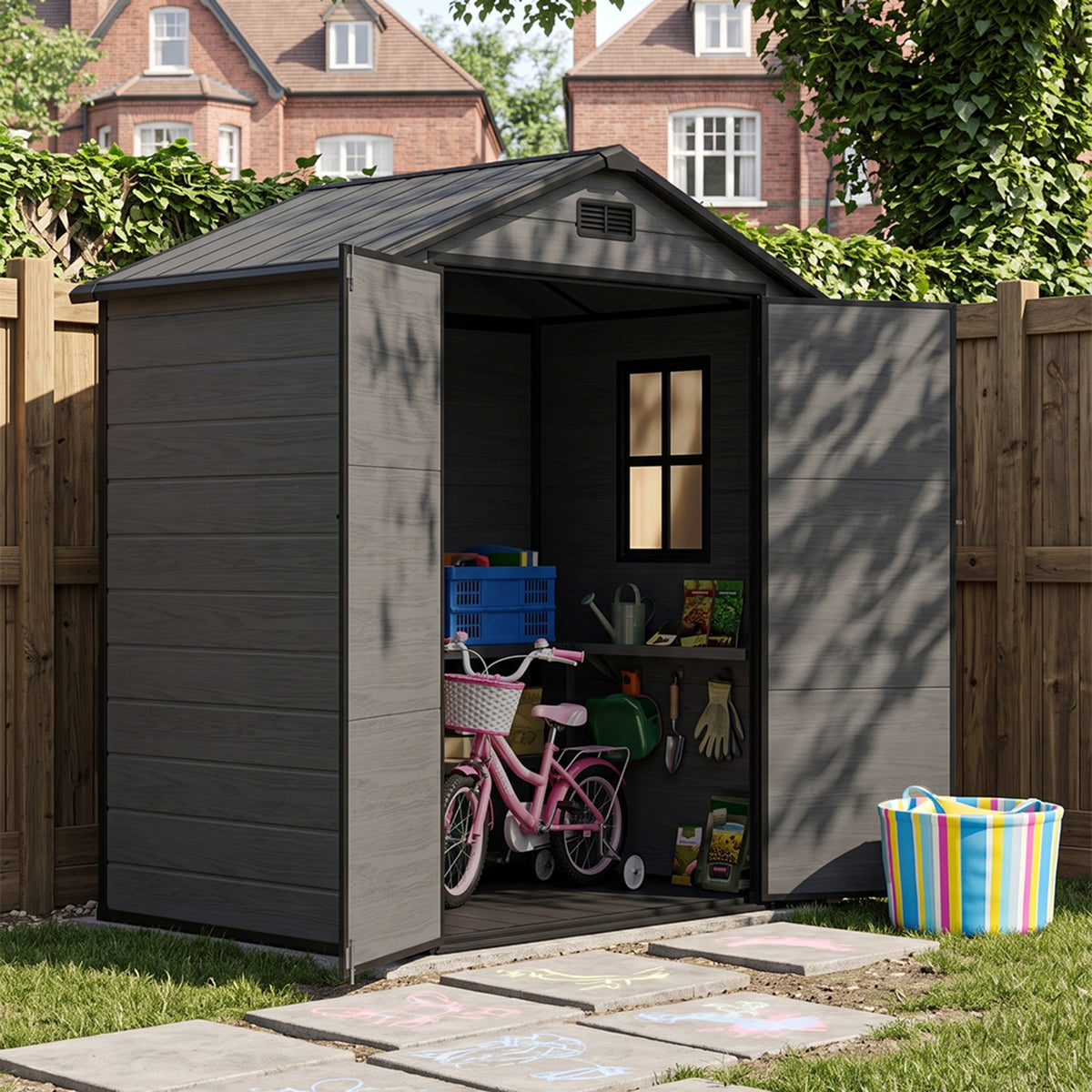6 x 4 ft Plastic Garden Storage Shed with Apex Roof & Padlockable Double Doors