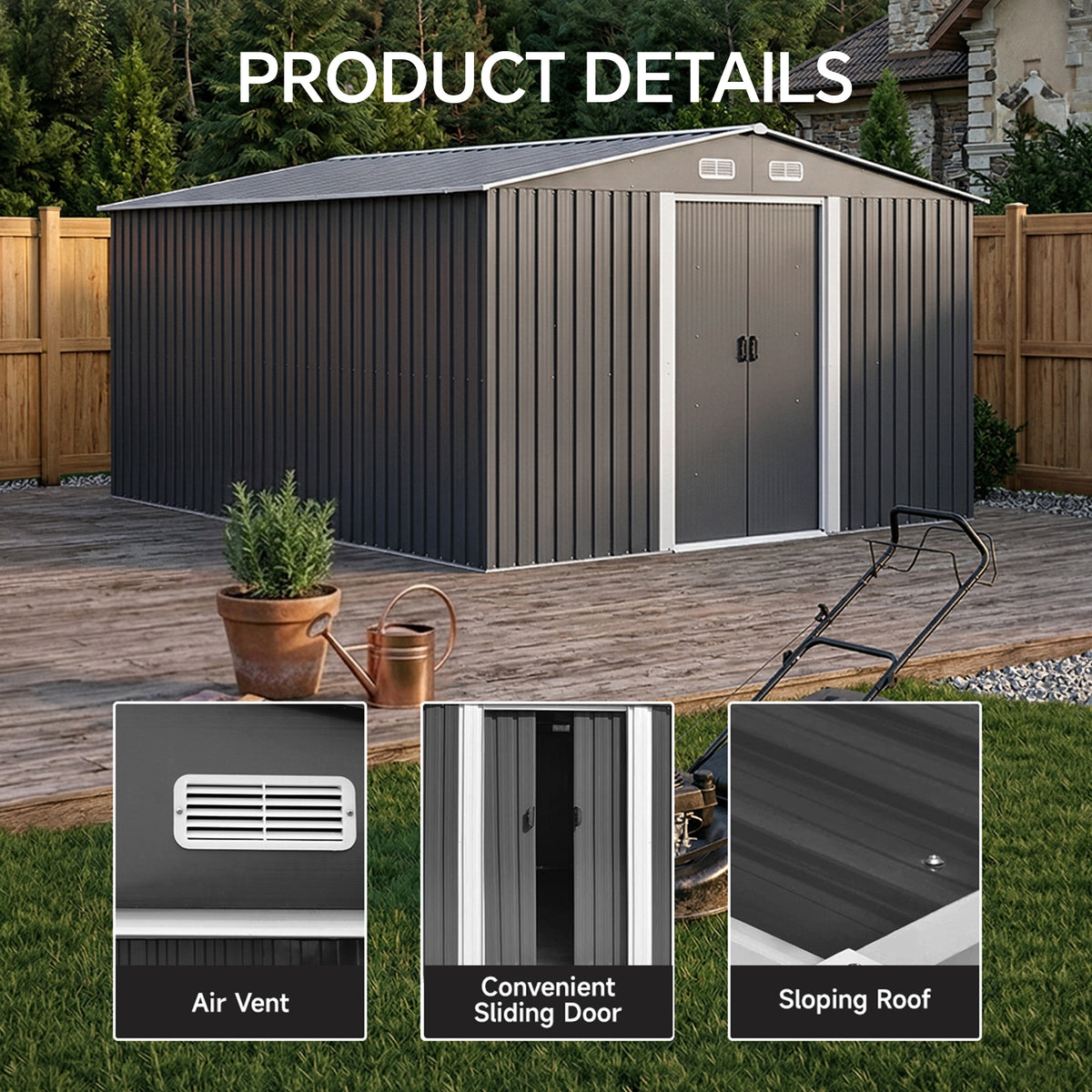 10 x 12 ft Metal Garden Storage Shed with Apex Roof