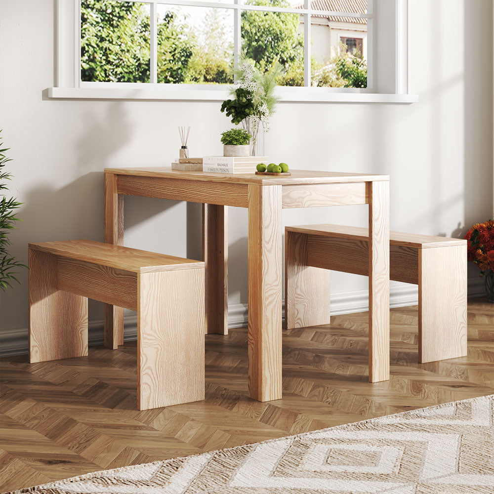Modern Dining Room Table and Benches Set 3 Piece
