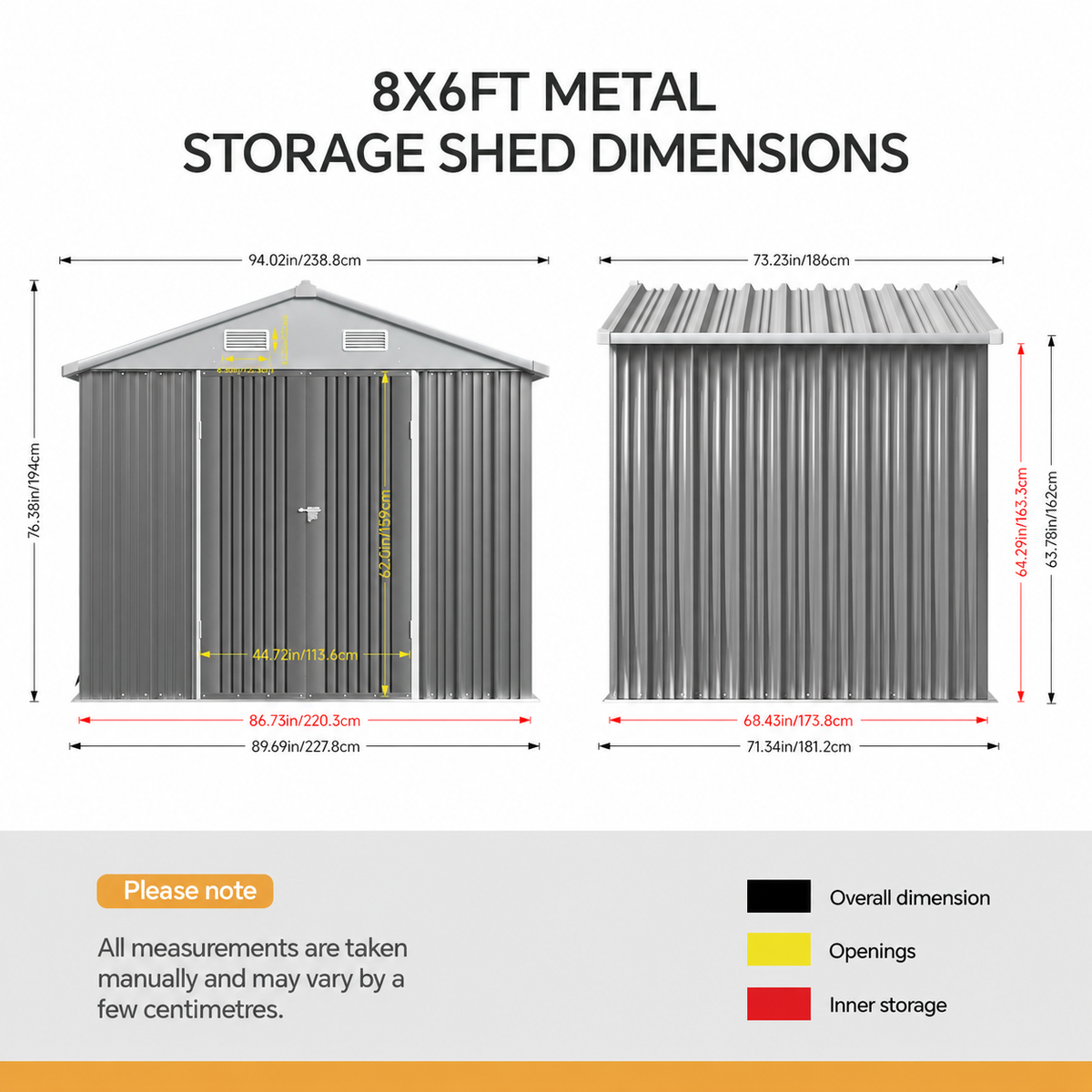 Metal Garden Storage Shed with Apex Roof & Lockable Double Doors