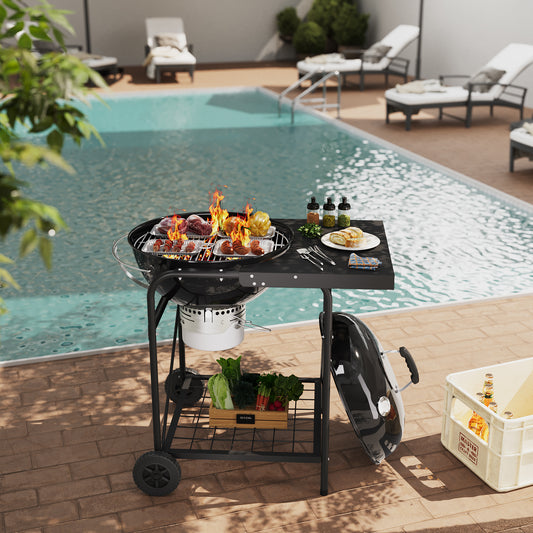 Outdoor Round Charcoal Grill with Side Table