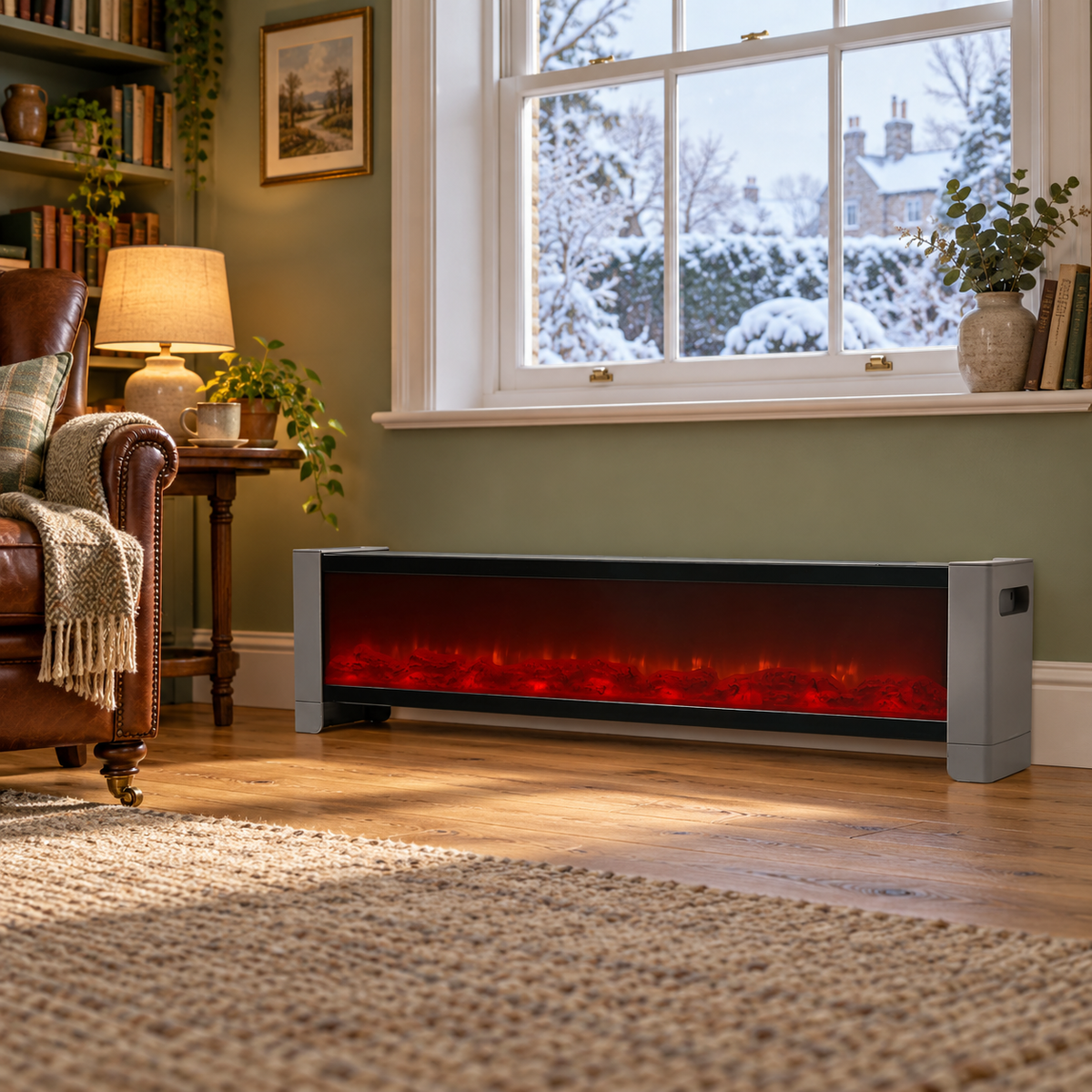 1000W/2000W Convection Baseboard Heater with Flame Effect & Timer