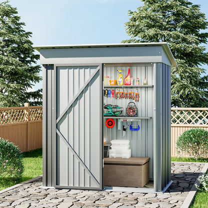 5 x 3 ft Metal Garden Storage Shed with Pent Roof & Lockable Door