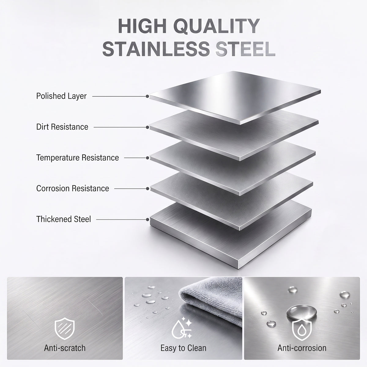 3-Tier Stainless Steel Prep Table with Smooth Castors and Adjustable Feet