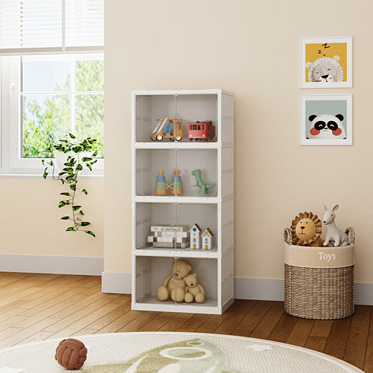 4-Tier Foldable Storage Cabinet Shoes Organizer with Doors