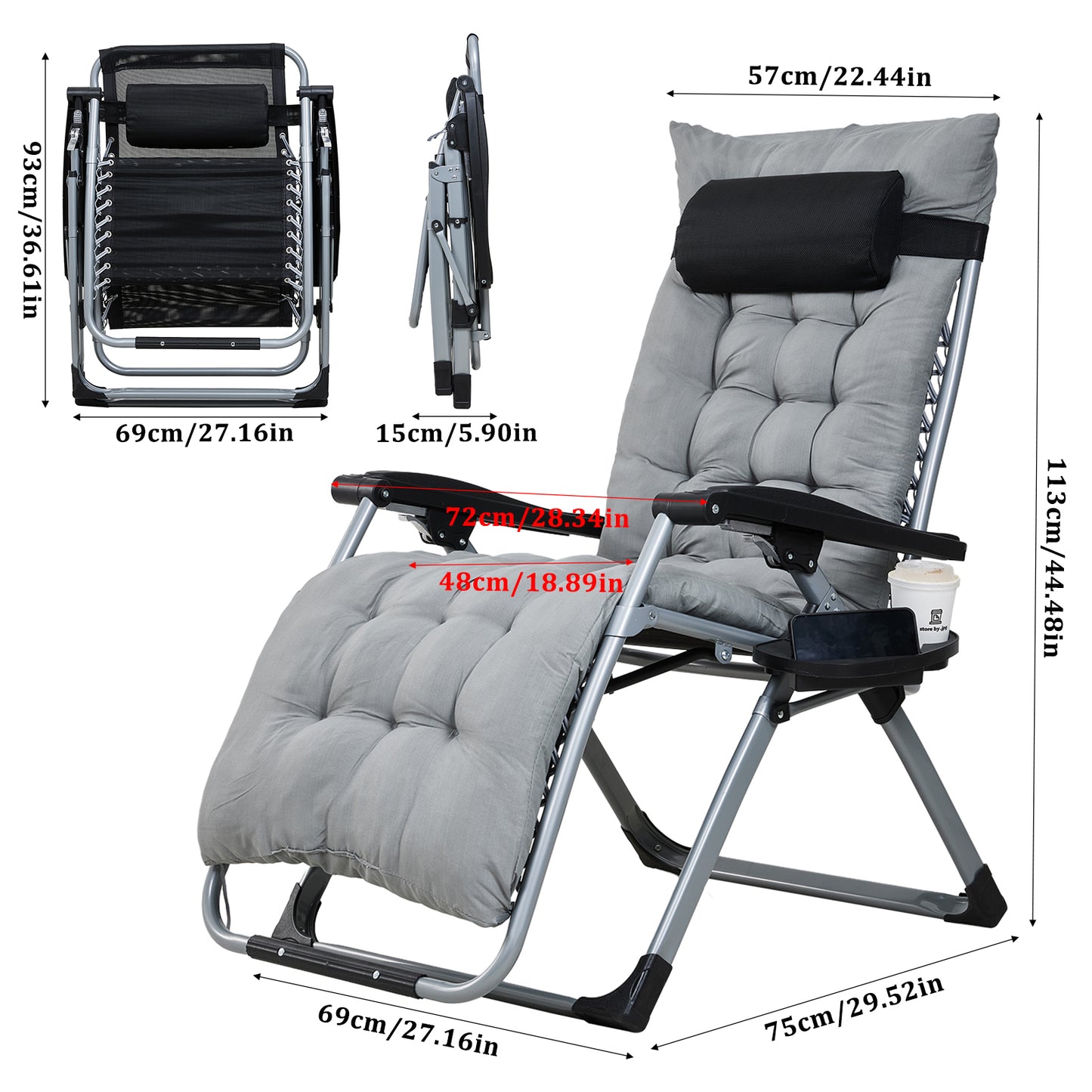 Zero Gravity Foldable Lounge Chair with Headrest & Cup Holder