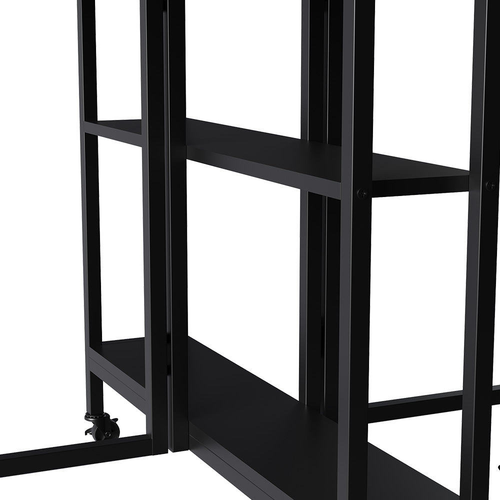 Folding Dining Table with Wheels and Storage Shelves