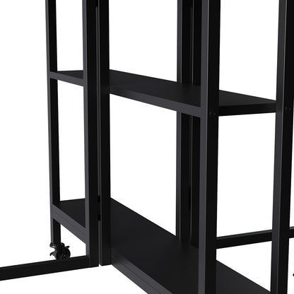 Folding Dining Table with Wheels and Storage Shelves