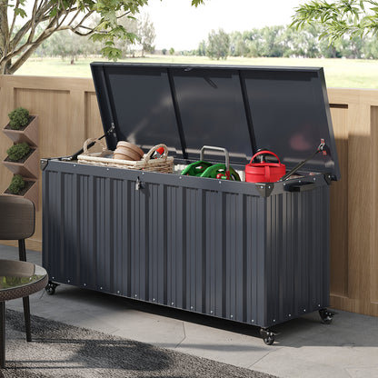 550L Metal Garden Storage Box with Wheels & Lockable Lid