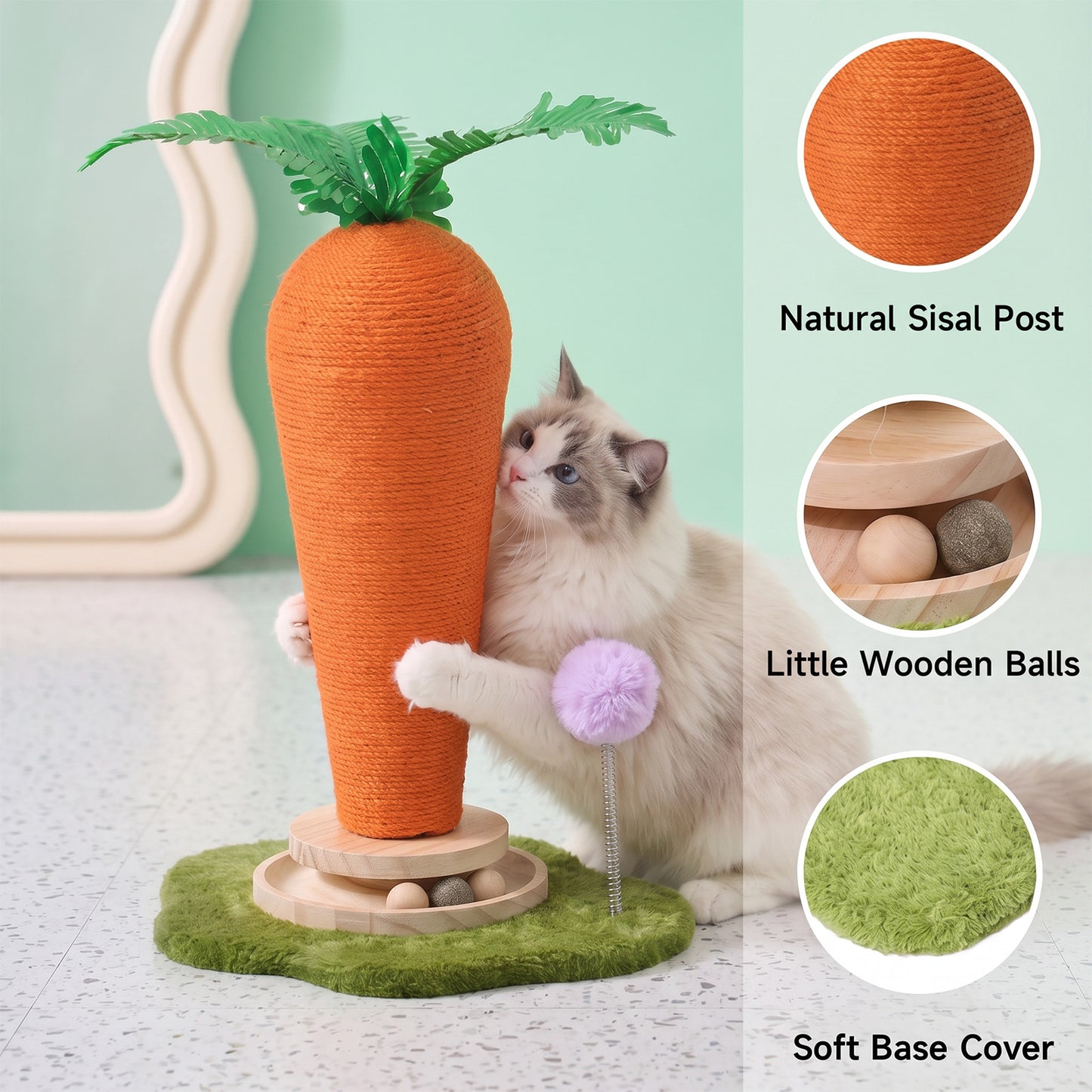 Carrot Cat Scratching Post with Turntable Toy