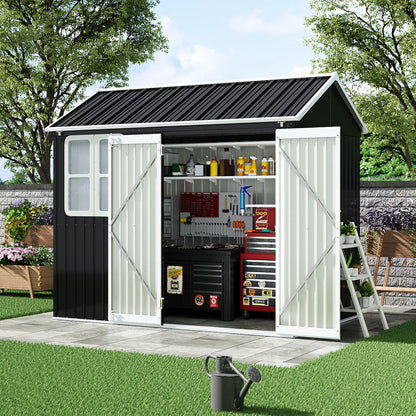 8.3 x 5.4ft Metal Apex Roof Garden Shed Outdoor Storage House