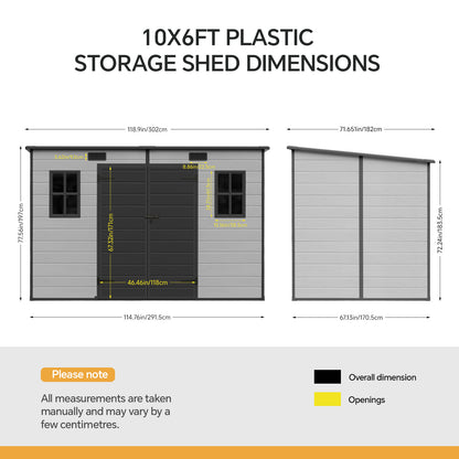 10 x 6FT Outdoor Garden Pent Roof Tool Storage Shed