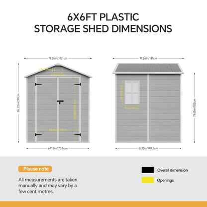 6 x 6 ft Plastic Garden Storage Shed with Apex Roof & Double Doors