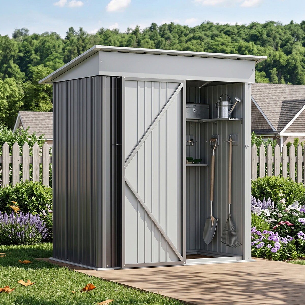 5 x 3 ft Metal Garden Storage Shed with Pent Roof & Lockable Door